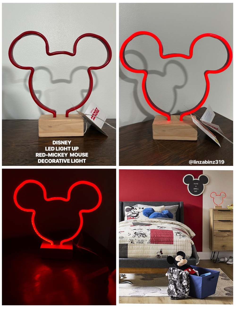 NWT- Disney- LED Light Up- RED- Mickey Mouse Head Neon Accent Light